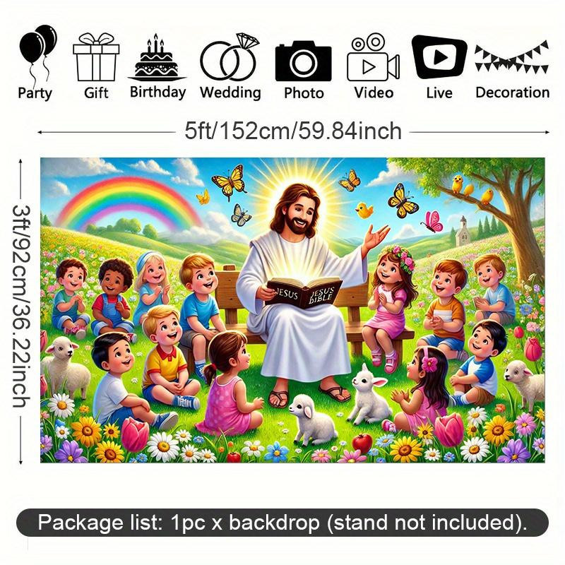 JMG Household Supplies Wandteppich Jesus Bibelgeschichte mit Regenbogen und Schmetterlingen, Mehrfarbig, B: 70 cm, H: 100 cm - Bild 3