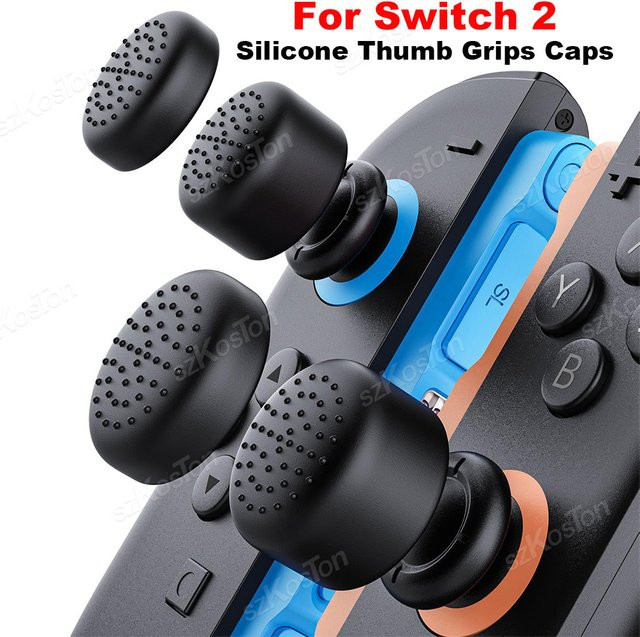 4er-Set Silikon Daumen Griffe Kappen für Nintendo Switch als rutschfeste Joystick Abdeckung in Schwarz - Bild 1