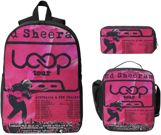 Ed Sheeran Loop Tour 2026 Merch Schulranzen-Set für Kinder mit Stiftebeutel und Brotdose, Farbe: Pink, von Fancy Style Studio - Bild 1