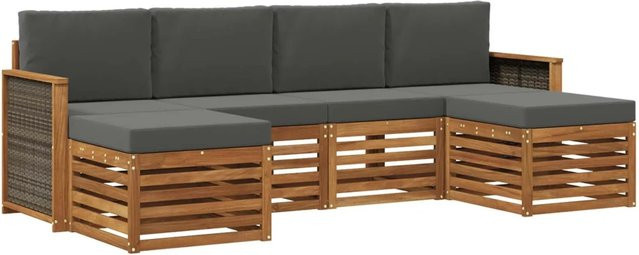 vidaXL Sofagarnitur aus Massivholz Akazie im modernen Latten-Design, Farbe: Anthrazit-Grau - Bild 1