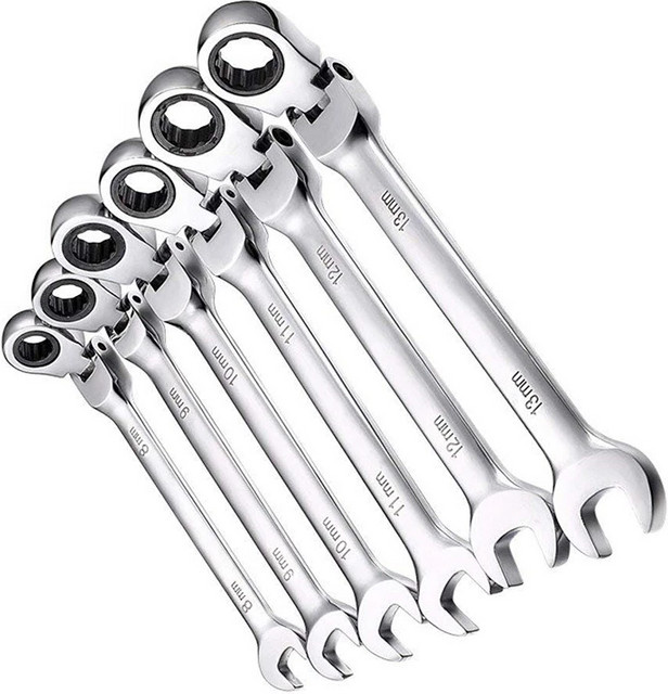 Alikote Flexibler Ratschen-Kombinations-Schraubenschlüssel mit drehbarem Kopf, Silber, 8 mm–13 mm - Bild 1