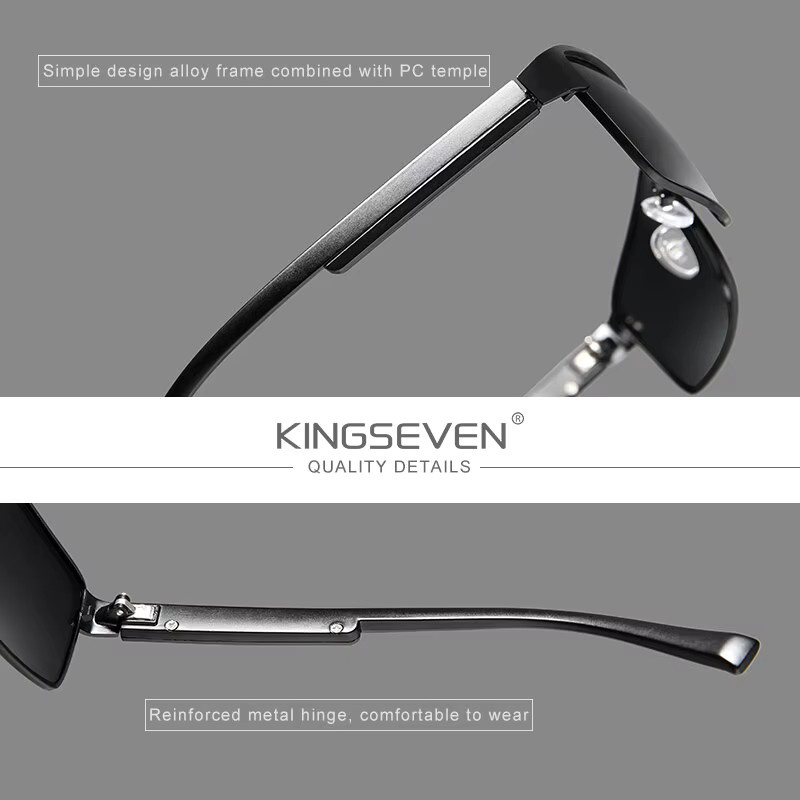 KINGSEVEN Sonnenbrille, quadratisch, polarisiert, Unisex, schwarz - Bild 4