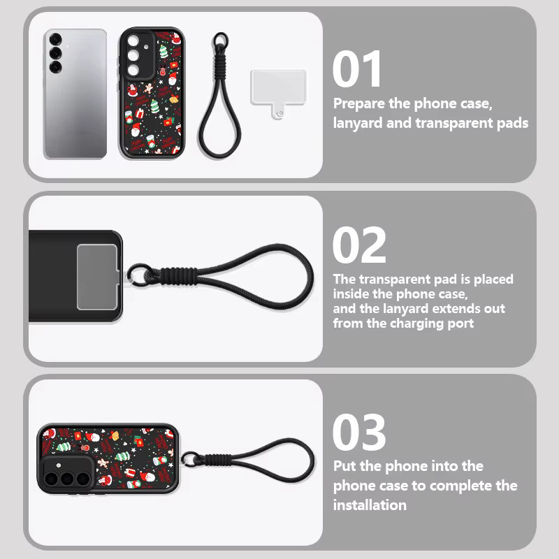 Lanyard Handyhülle mit Weihnachtsmuster für Samsung Galaxy S25 S24 S23 S22 Ultra FE A56 A55 A36 A25 A17 A16 A15 5G aus weichem TPU in Beige, Weiß und Multicolour - Bild 3