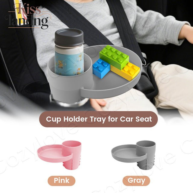Kisslanding 3-in-1 erweiterbare Reiseablage für Kinder in Pink mit 360 Grad Getränkehalter und Untersetzer für Autositze und Kinderwagen - Bild 1