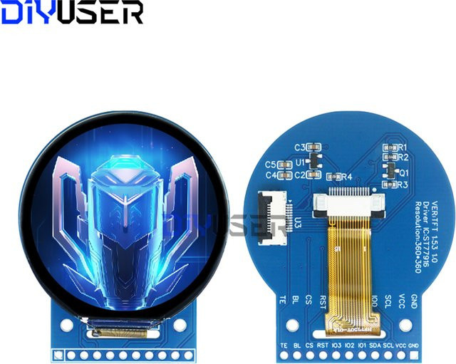 DIYUSER 1,53 Zoll rundes TFT-LCD-Display 360 x 360 ST77916 QSPI-Schnittstelle Farbbildschirm in Blau für Smart Watch DIY - Bild 1