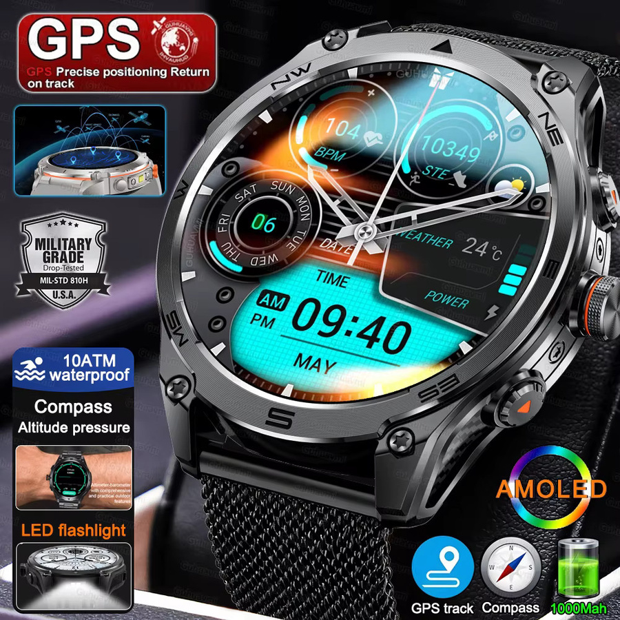 KAVSUMI Smartwatch, GPS, Edelstahl, Schwarz, Orange, Herren - Bild 6