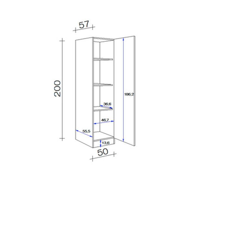 Flex-Well Küchenschrank Valero Geschirrschrank in Weiß Hochglanz und Sonoma Eiche, B/T/H: 50 x 57 x 200 cm - Bild 2