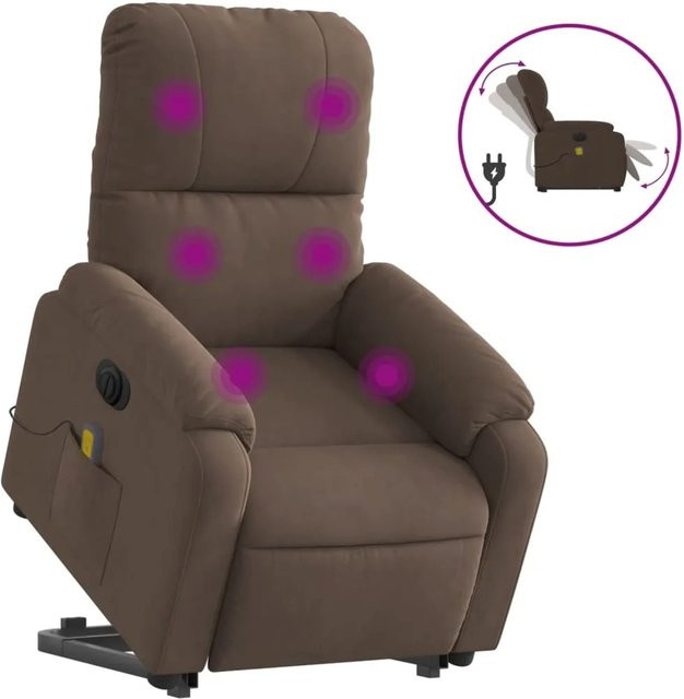 vidaXL Elektrischer Massagesessel mit Aufstehhilfe in Braun aus Mikrofasergewebe, B/T/H: 75,0 x 89,5 x 103,5 cm - Bild 1