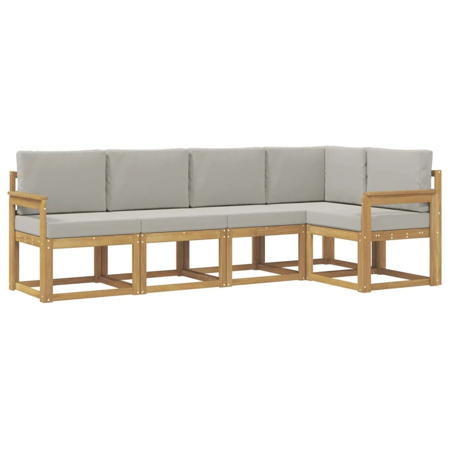 vidaXL Outdoor-Sofagarnitur in L-Form aus Akazienholz mit Kissen, 5-teilig, Weiß-Hellgrau - Bild 2