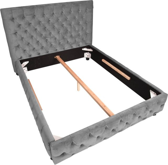 Doppelbett PARIS von riess-ambiente im Chesterfield-Design, grau, Samtbezug, B/T/H: 180 x 200 cm - Bild 1