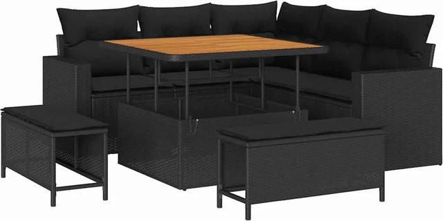 vidaXL Garten-Sofa-Set 8-teilig aus Poly-Rattan und Stahl in Schwarz mit L-Form und Sitzkissen - Bild 1