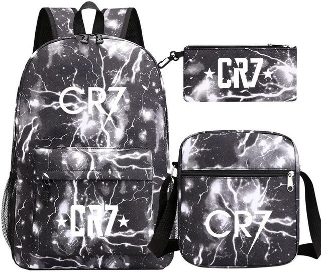 3-teiliges Schulrucksack-Set Cristiano Ronaldo in Schwarz aus Oxford-Stoff mit Schultasche, Schultergurt und Federmäppchen - Bild 1