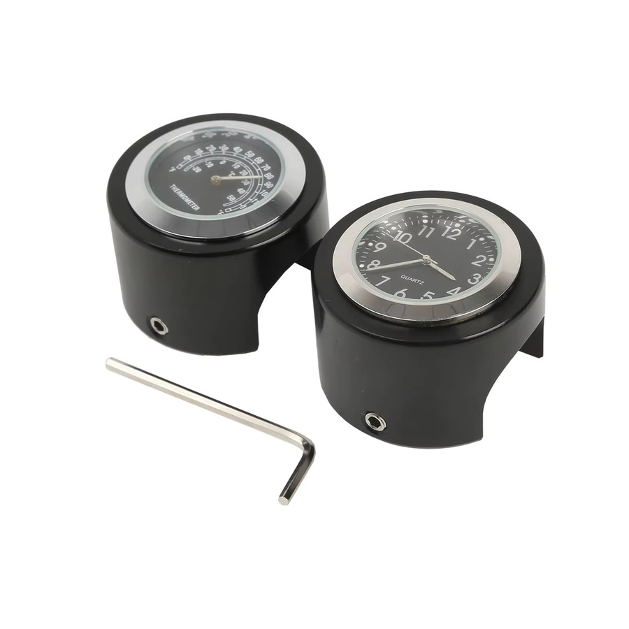TCMT Uhr & Thermometer, Schwarz/Chrom, für Motorrad Lenker - Bild 2