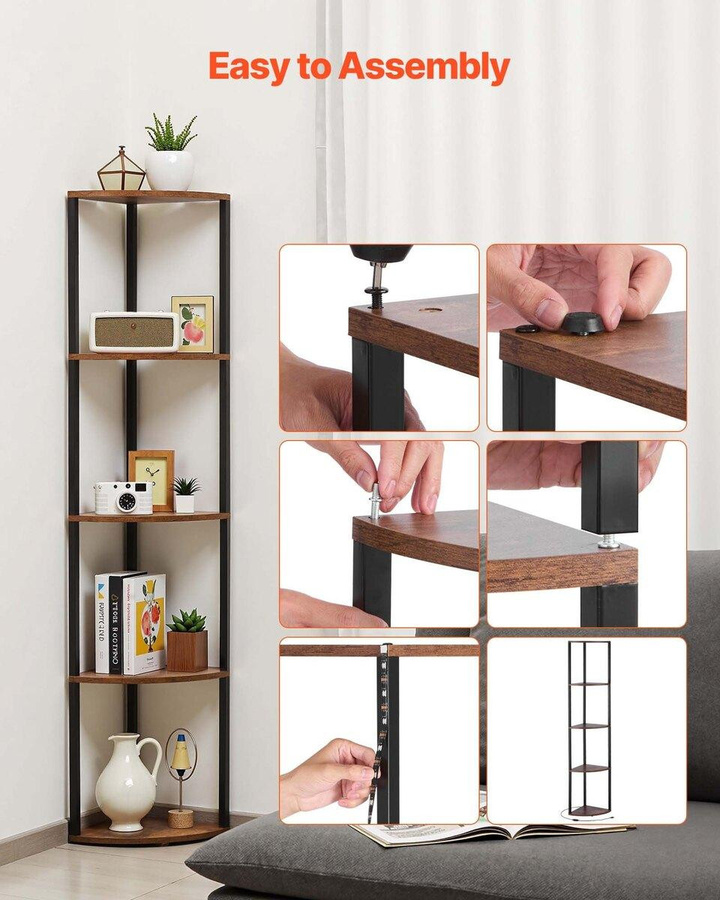 5-stufiges Eckregal von Buying Solutions, MB mit integrierter LED-Beleuchtung, Eckständer aus Metall und MDF-Holz in Schwarz und Braun - Bild 2