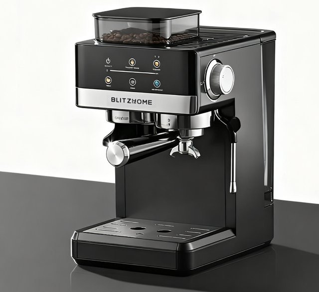 BlitzHome CM5520 Halbautomatische Espresso-Kaffeemaschine in Schwarz mit integriertem Mahlwerk, 1350W, 20 Bar und Touchscreen, 1,8l - Bild 1