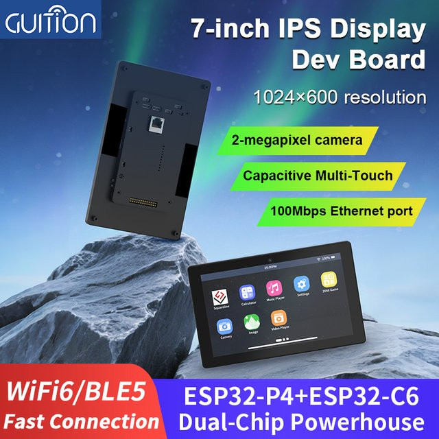 GUITION ESP32P4 und ESP32-C6 Entwicklungsboard mit 7,0 Zoll IPS kapazitivem Touch-Display, Kamera und Gehäuse in Schwarz - Bild 1