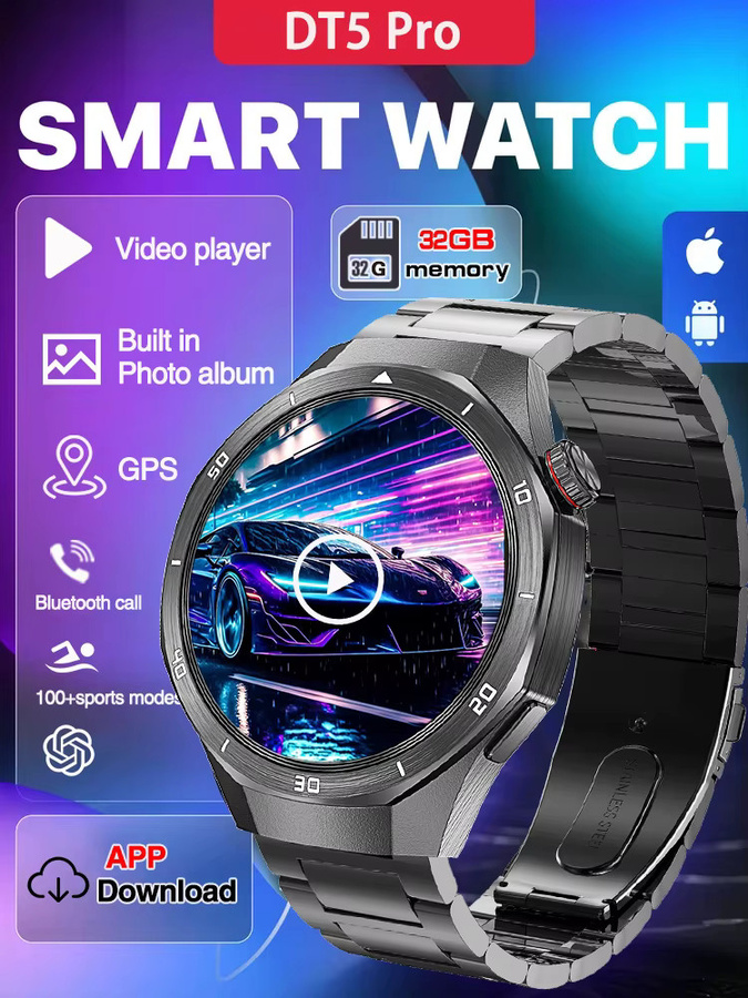 GUHUAVMI Smartwatch, Schwarz, Edelstahl, GPS, NFC, Rund - Bild 7