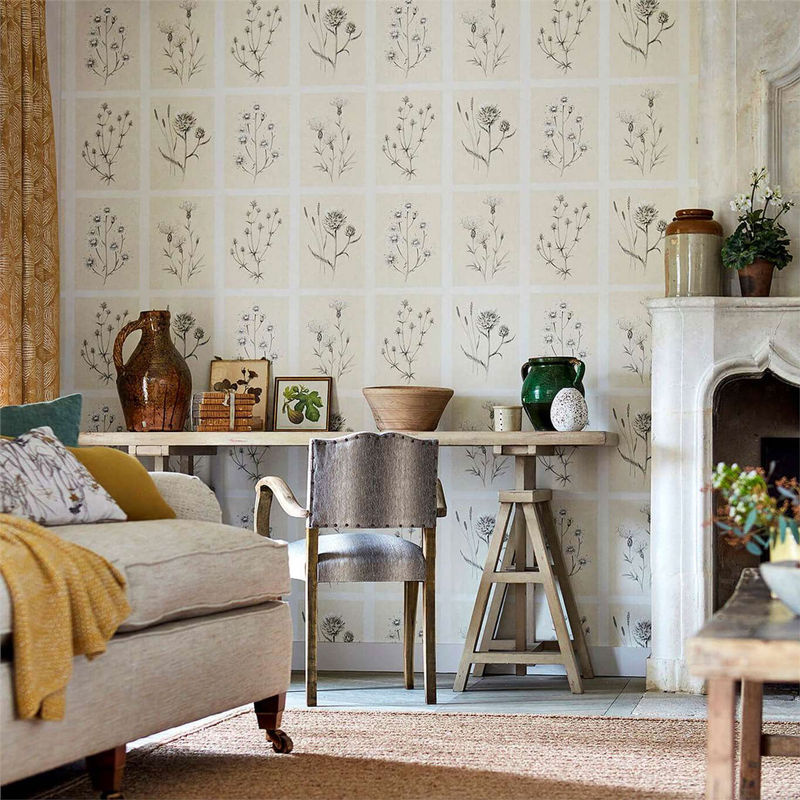 Sanderson Tapete Little Thistles in Ecru Beige mit floralem Botanik-Design im Country House Stil - Bild 2