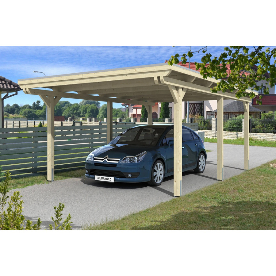 Skan Holz Carport Emsland Flachdach aus Fichte Leimholz in Beige mit Aluminium-Dachplatten, B/T: 404 x 604 cm, Höhe: 242 cm - Bild 2