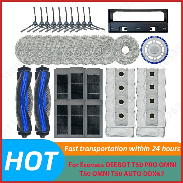 Ecovacs Ersatzteil-Set für DEEBOT T50 PRO OMNI und T50 AUTO mit Hauptbürste, Seitenbürste, Wischmopp, HEPA-Filter und Staubbeuteln - Bild 1