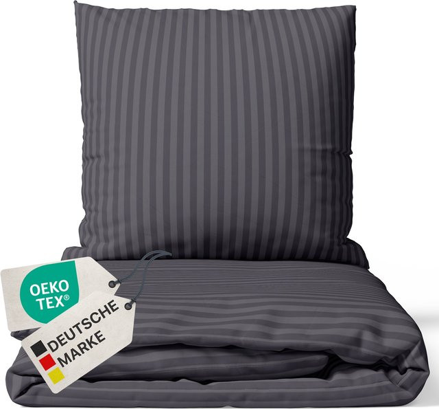 NYVI Bettwäsche Set DreamScience aus Mikrofaser mit Damast-Jacquard-Muster in Anthrazit, atmungsaktiv und weich, inklusive Bettbezug und Kissenbezug, B/H: 135 x 200 cm und 80 x 80 cm - Bild 1