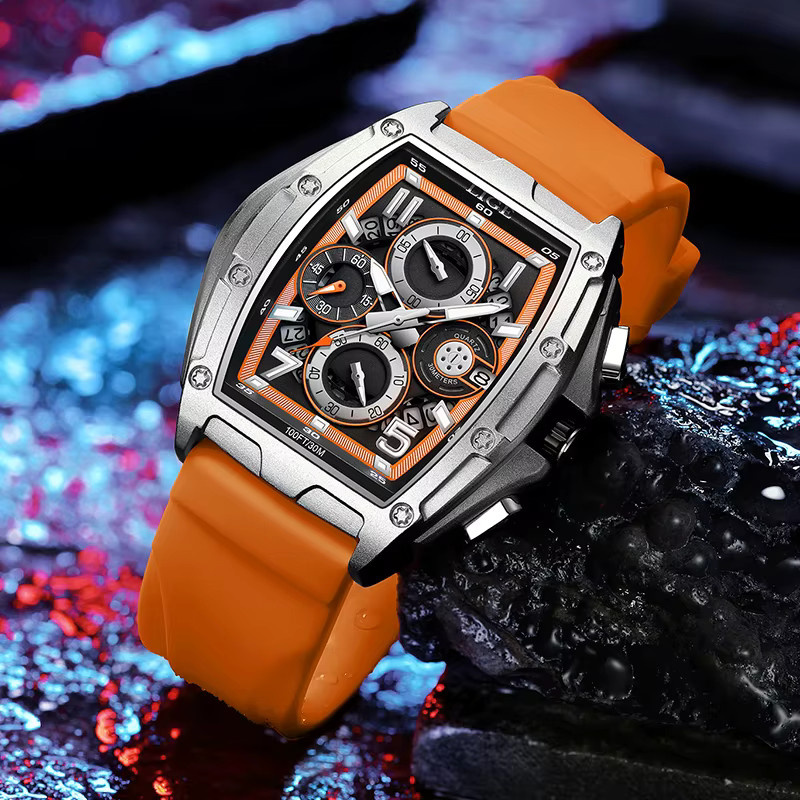 LIGE Armbanduhr Chronograph, Quarz, eckig, Silikon, Schwarz, Herren - Bild 5