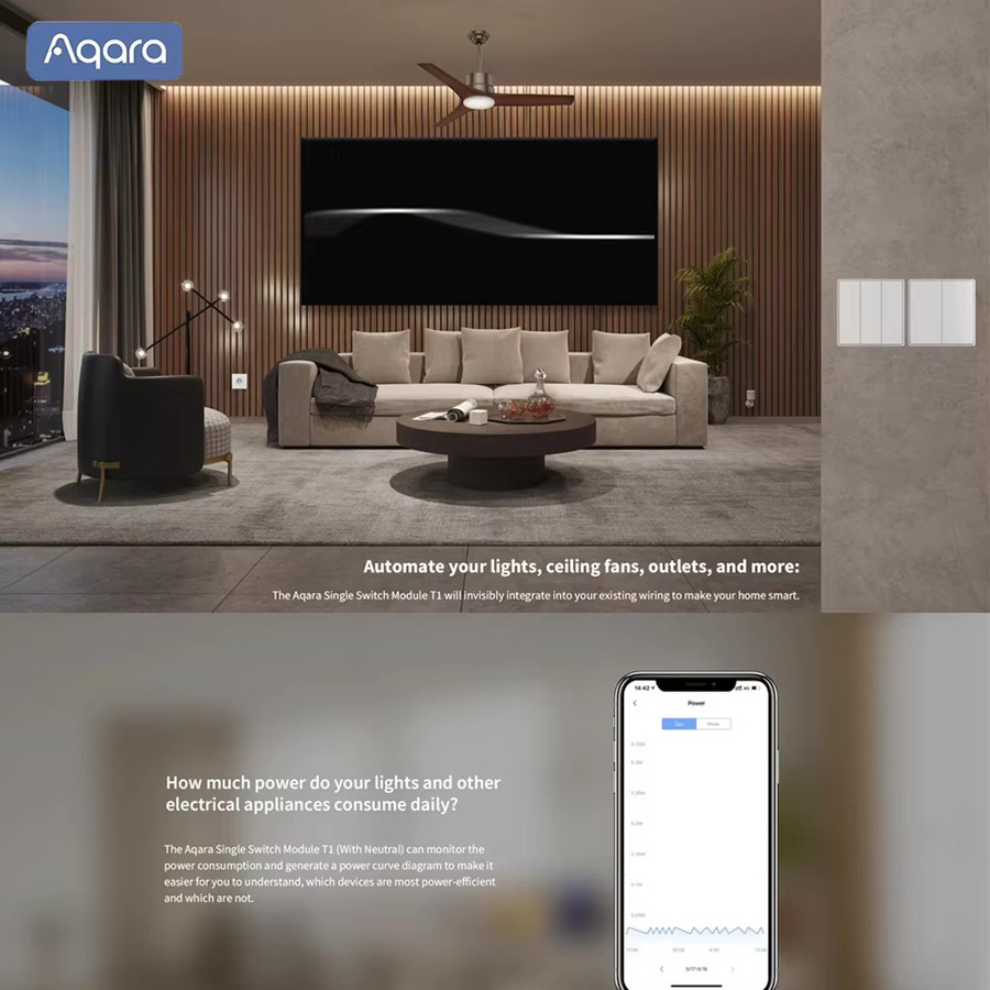 Aqara T1 Einkanal-Steuermodul Zigbee 3.0 kabelloser Relais-Controller in Weiß für Apple HomeKit ohne Neutralleiter - Bild 3