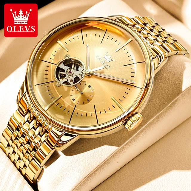 OLEVS Armbanduhr Automatik, Edelstahl, Gold, Herren - Bild 1