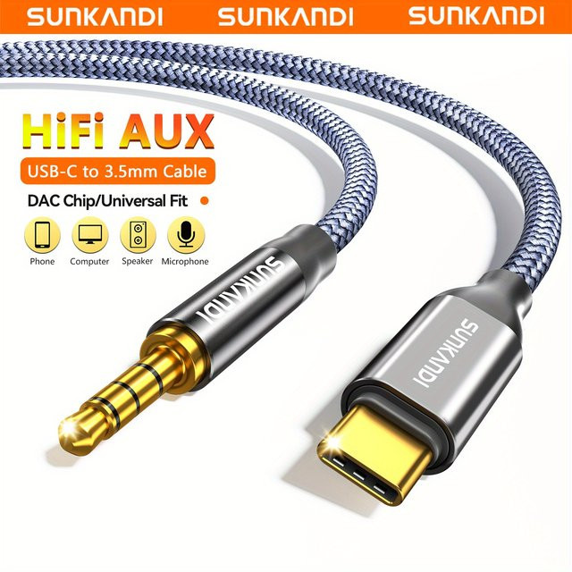 SUNKANDI USB-C auf 3,5 mm Audiokabel mit DAC in Grau für iPhone 16 15 Pro Max und Samsung Galaxy - Bild 1