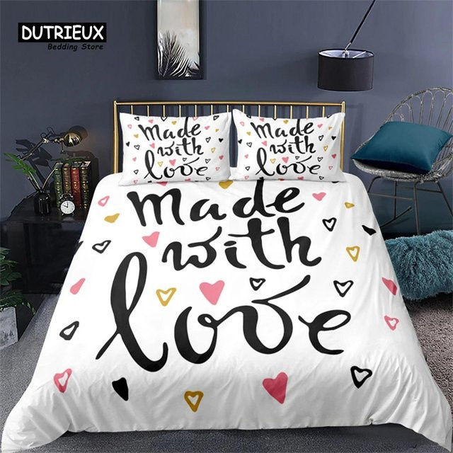 Binchi Outdoor Product Bettwäsche-Set aus Mikrofaser mit 3D-Liebesherz und Liebesworten in Weiß, B/H: 135 x 200 cm - Bild 1