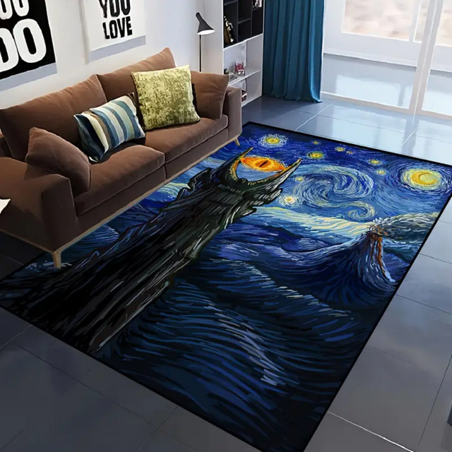 VIKAMA Lord of the Rings Eye of Sauron Fußmatte aus Polyester, blau, rutschfest und waschbar, B: 120 cm, T: 80 cm - Bild 1