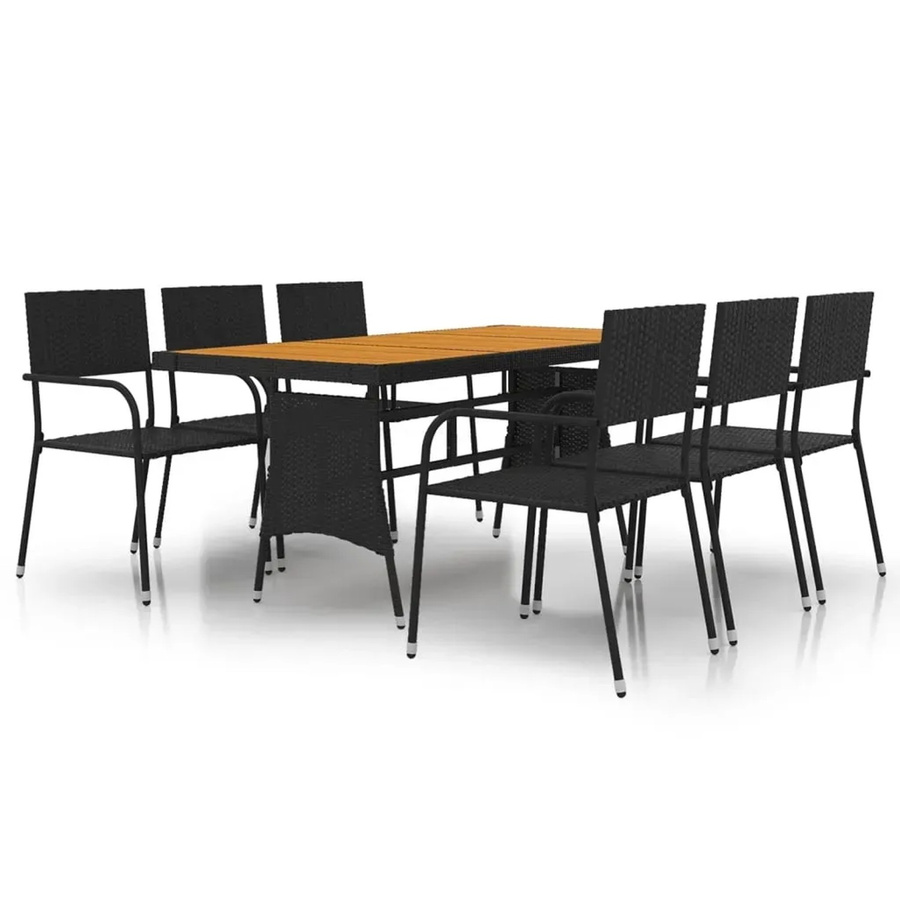 7-teilige vidaXL Garten-Essgruppe aus Poly Rattan und Akazienholz in Schwarz - Bild 2