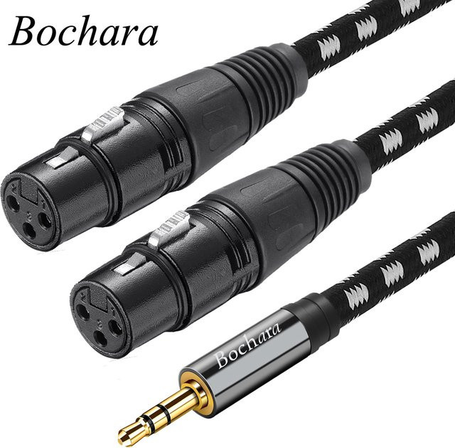 Bochara Audiokabel 3,5-mm-Klinke auf Dual-XLR-Buchse, geflochten und geschirmt, Schwarz - Bild 1