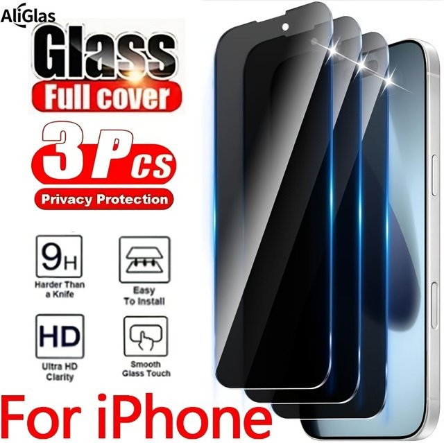 3er-Pack Sichtschutzfolie aus gehärtetem Glas für iPhone 11 bis iPhone 17 Pro Max, transparent - Bild 1