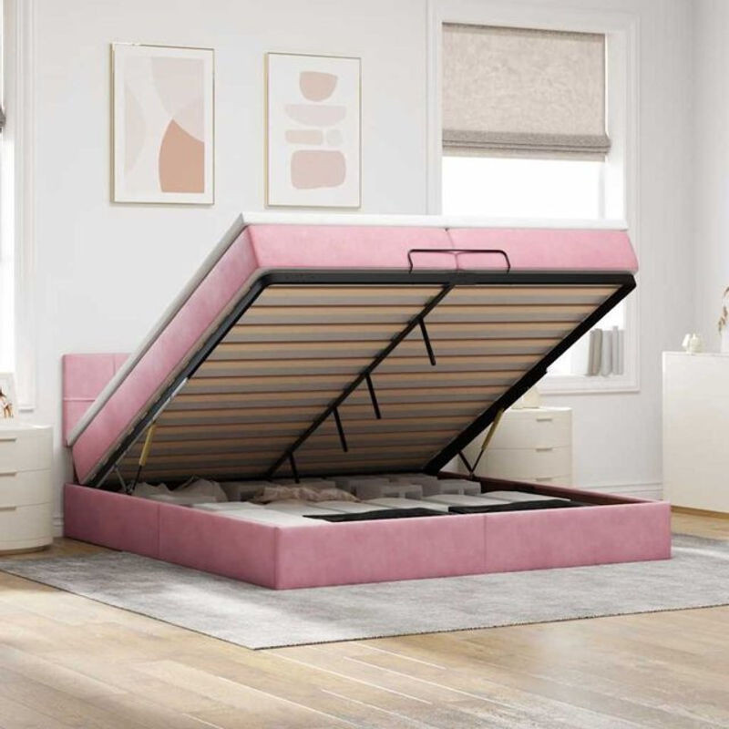 Vidaxl Ottoman Polsterbett mit Matratze aus Samt in Rosa und Weiß B/T/H: 200 x 200 x 88 cm - Bild 1