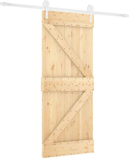 vidaXL Schiebetür aus massivem Kiefernholz in Natur und Weiß, B/H: 80 x 210 cm - Bild 1