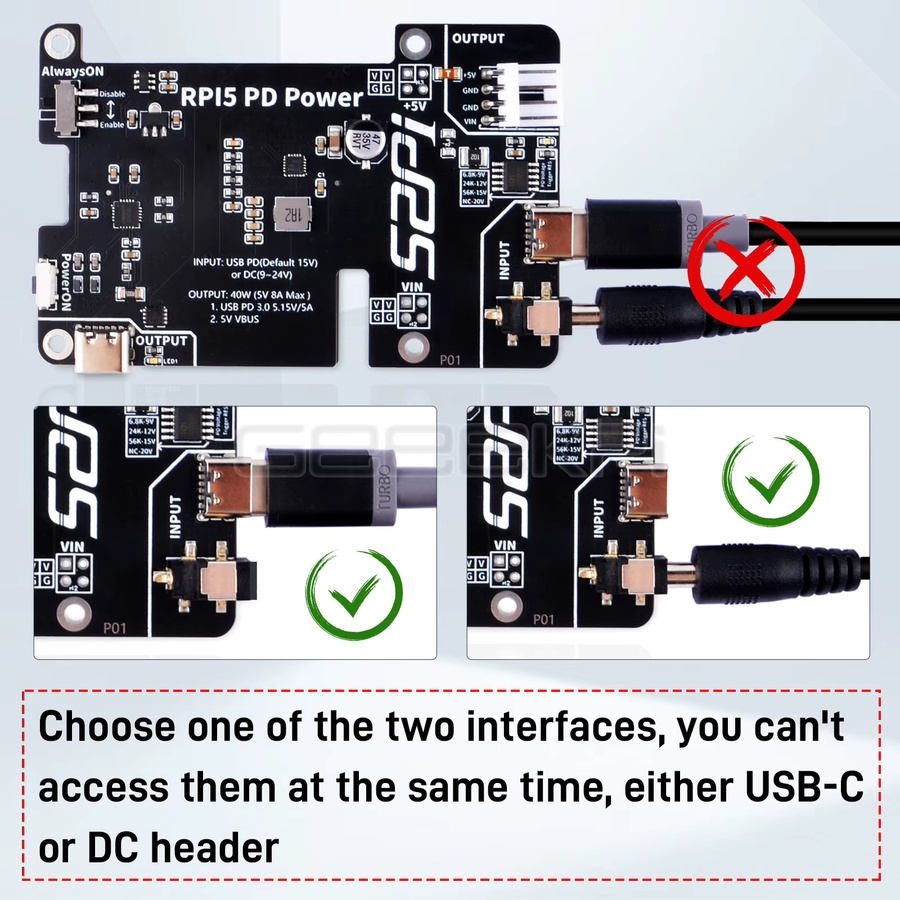 Geeekpi Raspberry Pi 5 PD Power Expansion Board mit Always-On-Schalter in Schwarz - Bild 2