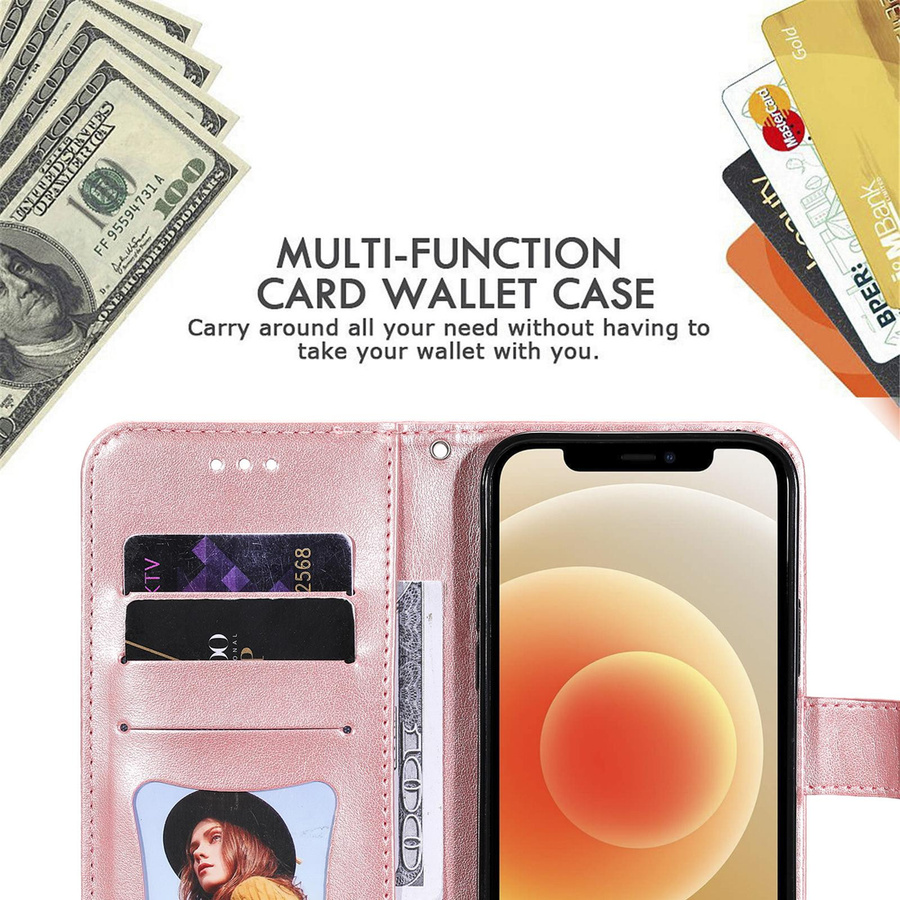 JJ-Ngup Handyhülle aus Leder mit Blumen- und Blättermuster für Samsung Galaxy S22 Ultra S21 Plus S20 FE 5G S10 in Pink - Bild 3