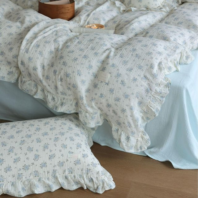 INS Prinzessin Bettwäscheset aus 100% Baumwolle mit Rüschenkante und floralem Design, Weiß, 3-teilig, B: 120 cm, L: 150 cm - Bild 1