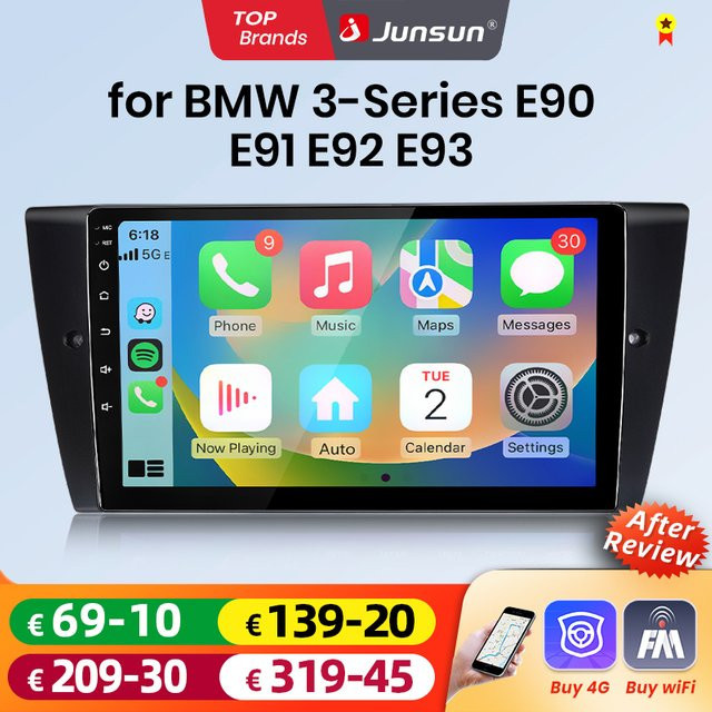 Junsun Android Auto Multimedia Radio für BMW 3-Serie E90 E91 E92 E93 mit kabellosem CarPlay, GPS, DAB+ und DSP in Schwarz - Bild 1