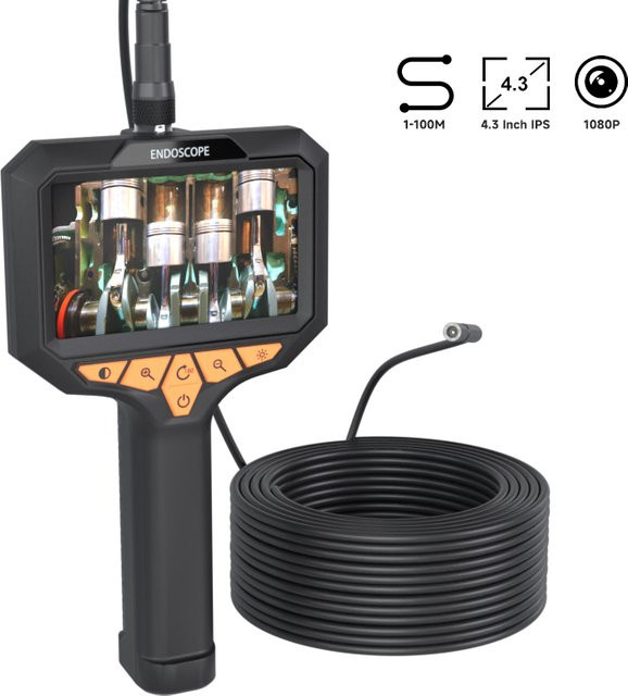 ENWOR Industrie-Endoskop Kamera mit 4,3 Zoll IPS Bildschirm, wasserdichte 8mm Sonde mit 8 LEDs, starres Kabel für Auto und Rohrinspektion, Farbe: Schwarz - Bild 1