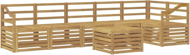 vidaXL Outdoor-Sofagarnitur aus Akazienholz in Weiß, 7-teiliges L-Shape Set mit Tisch und Latten-Design, B/T/H: 59 x 59 x 37 cm - Bild 1