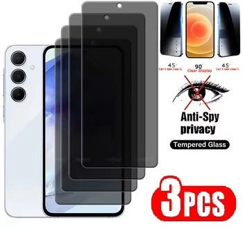 3er Pack Anti-Spy Sichtschutzfolien für Samsung Galaxy S23 FE, A03 Core, A12, M21, M31 und Xcover 6/7, Displayschutzglas transparent - Bild 1