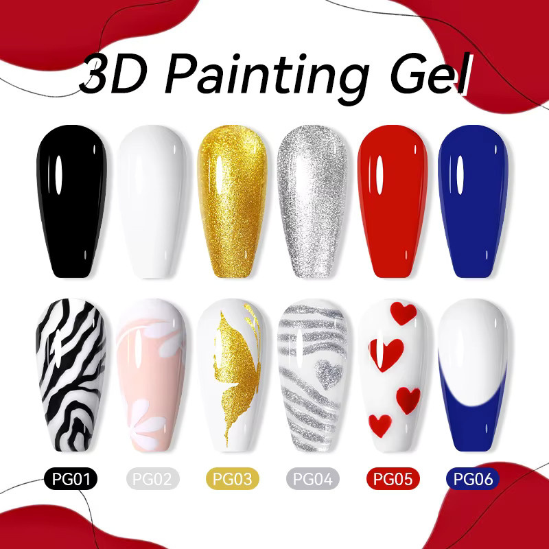 LILYCUTE Nagel Gel, 8 ml, Weiß Schwarz, 3D Malerei, Semi Permanent - Bild 2