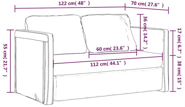 vidaXL Bodensofa mit Schlaffunktion in Grau aus Samt, B/T/H: 204 x 122 x 55 cm - Bild 2