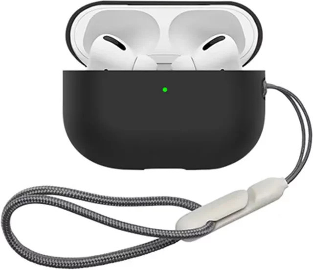 Silikon-Kopfhörerhülle für Apple AirPods Pro 2 und 3 Generation mit Anti-Verlust-Gurt in Rot und Schwarz - Bild 1