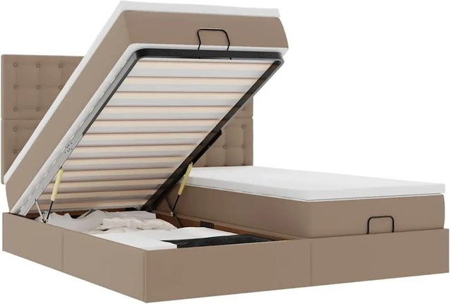 vidaXL Ottoman-Bett mit Matratzen und LED-Beleuchtung in Cappuccino-Braun, B/T: 180 x 200 cm - Bild 1