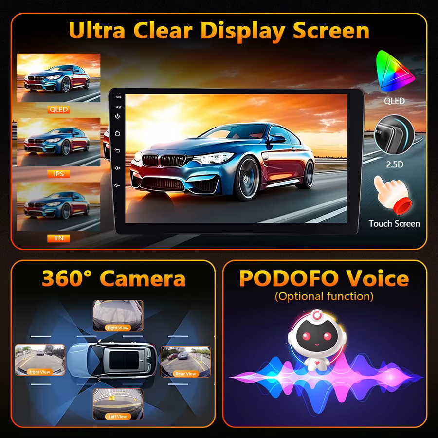 Podofo 4G Wireless CarPlay Android Autoradio mit GPS für Peugeot 308 408 2007-2015 in Schwarz - Bild 5