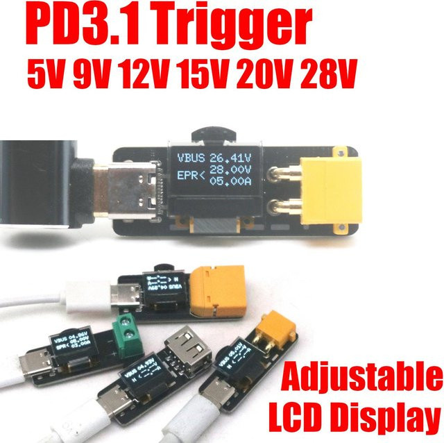 Dykbcells PD3.1 140W USB-C PD Decoy Spannungsauslöser mit LCD-Display für DC Schnellladung, kompatibel mit XT30 und X60 RC Drohnen und Flugzeugen - Bild 1