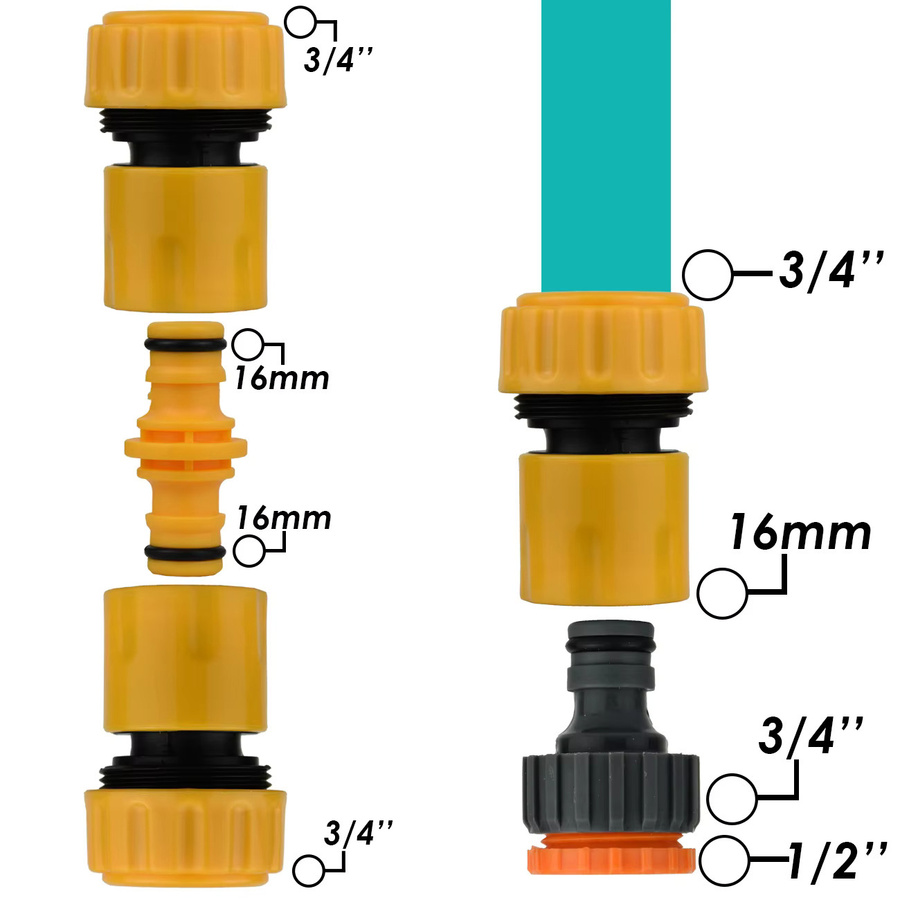 Sprycle 6er Set Gartenschlauch-Schnellverbinder für 3/4 und 1/2 Zoll, Quick-Click Rohr-Reparatur-Fitting und Schlauchanschluss für Tropfbewässerung und Gewächshäuser - Bild 2